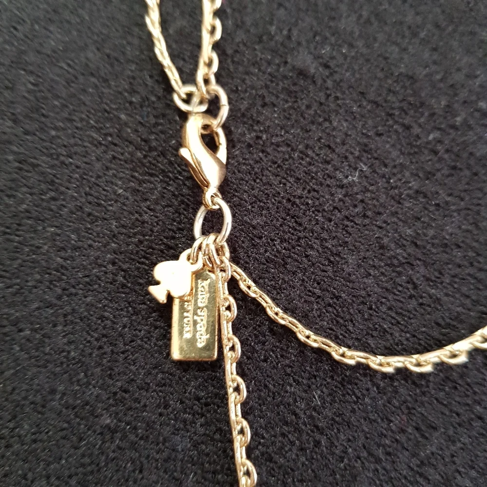 KATE SPADE Gold Tone Double Chain Tiered Long Layered Necklace Fringe Fan Paddle - Picture 7 of 9